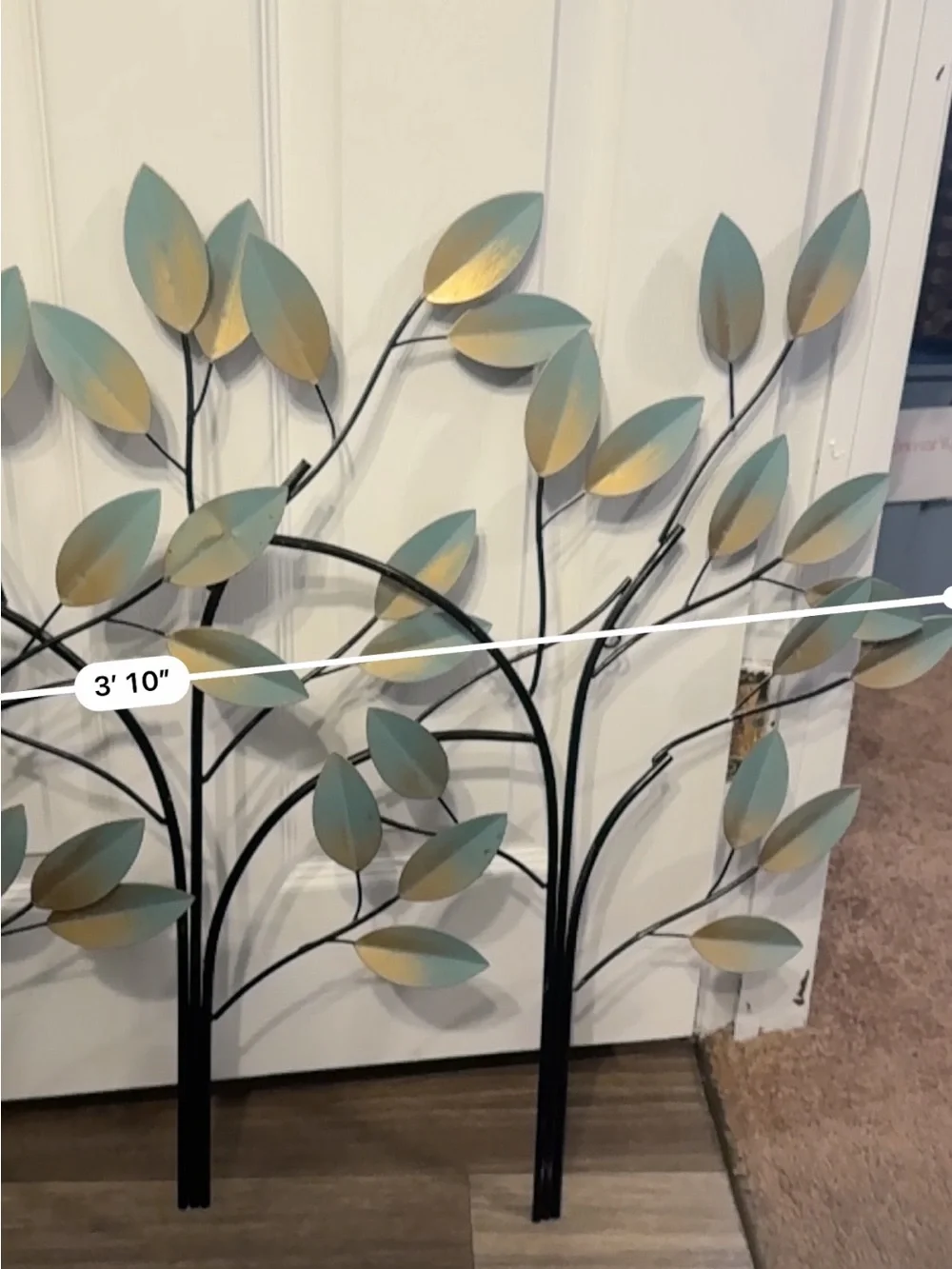 Metal Leaf Wall Art Panel in Blue-Green and Gold - Brand Unspecified